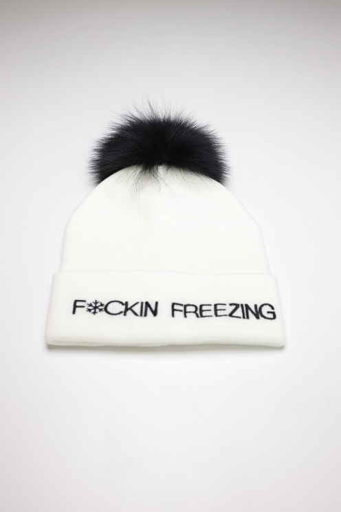 "F*CKIN FREEZING" Hat with Fox Pom Pom