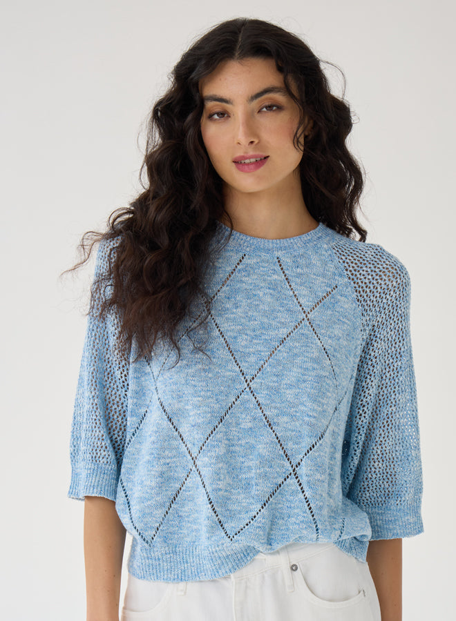 Pointelle Diamond Stitch Elbow Sleeve Tee