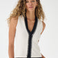 V Neck W/ Contrast Braid Trimmed Placket