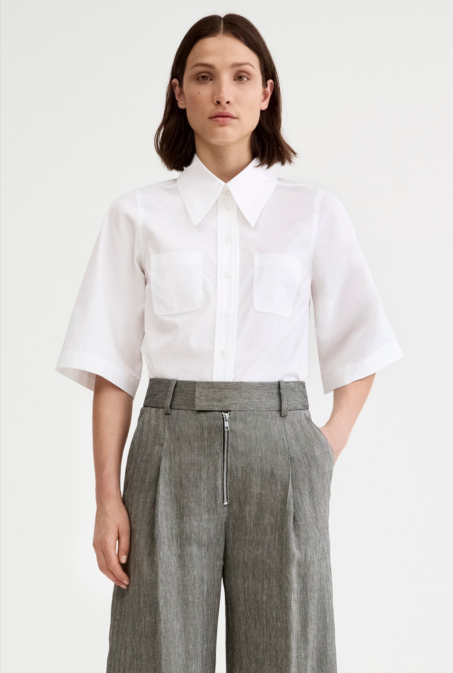 3/4 Sleeve Point Collar Shirt