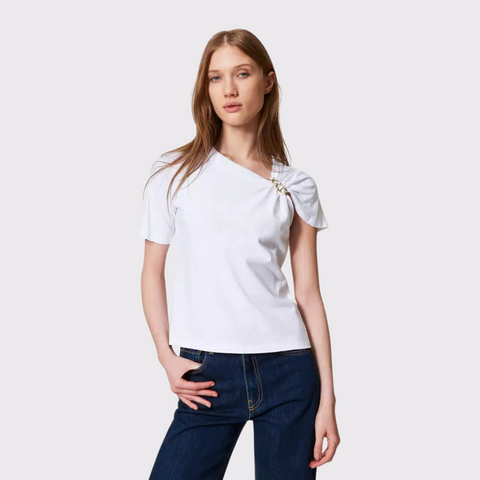 Twinset T-shirt with Oval T Chain in White
