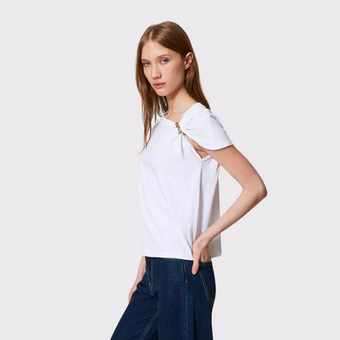 Twinset T-shirt with Oval T Chain in White