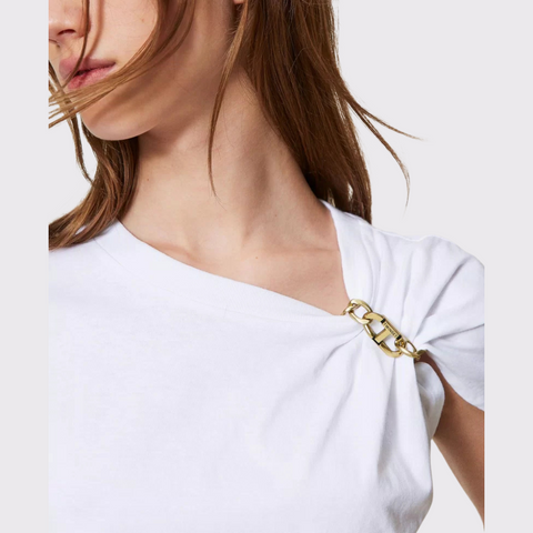 Twinset T-shirt with Oval T Chain in White