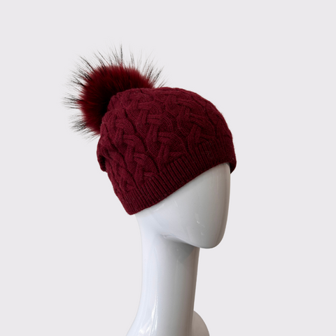 PNYC Emma Cable Beanie in Wine
