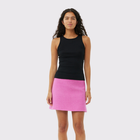 GANNI Soft Cotton Rib Tank in Black