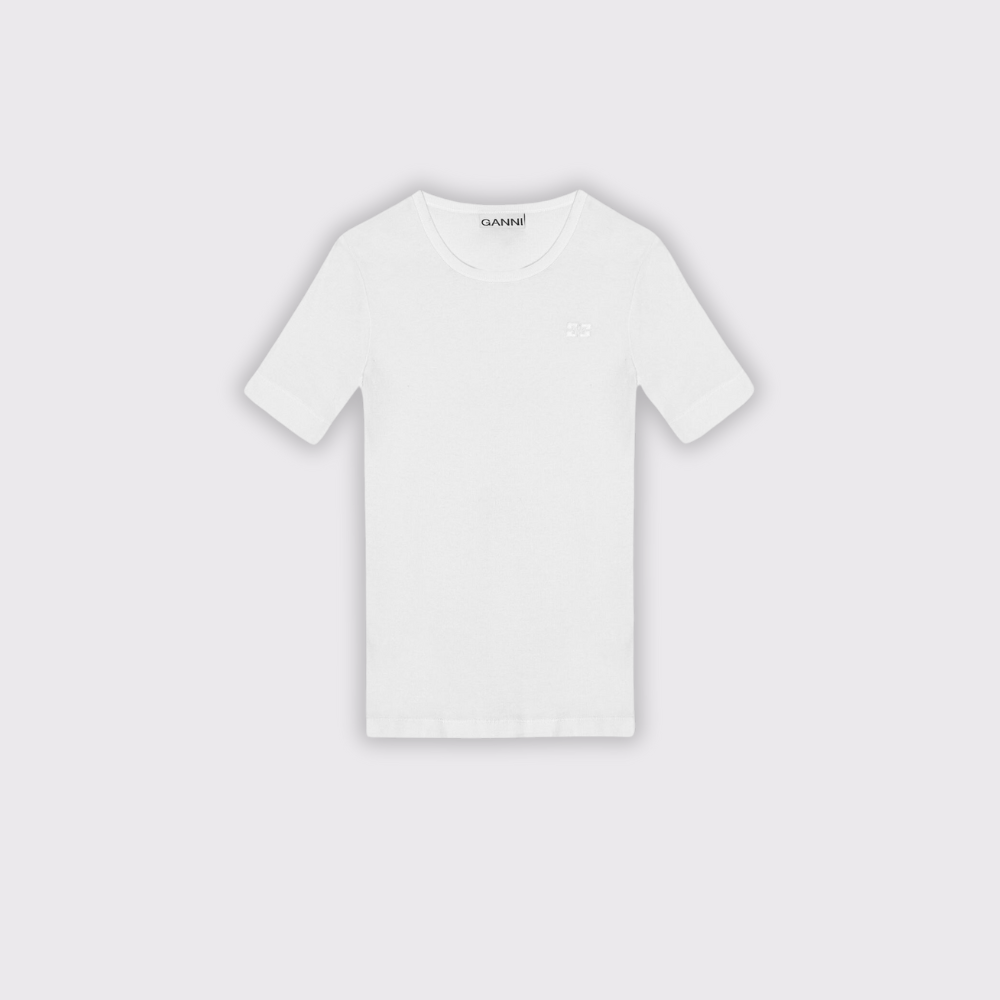 GANNI Soft Cotton Rib T-shirt in White