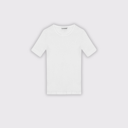 GANNI Soft Cotton Rib T-shirt in White