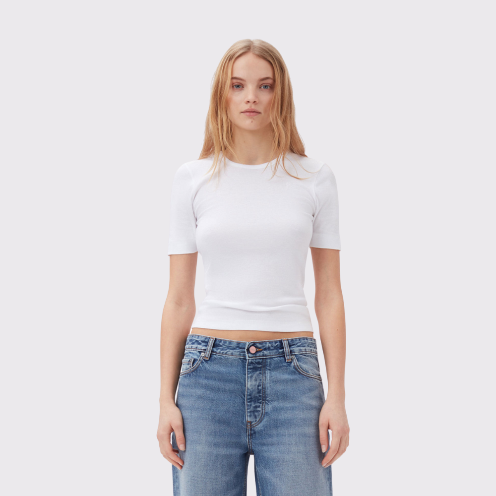 GANNI Soft Cotton Rib T-shirt in White
