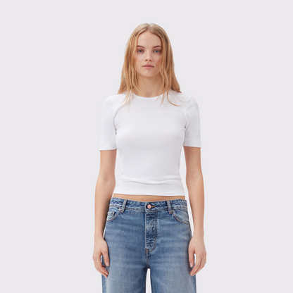 GANNI Soft Cotton Rib T-shirt in White