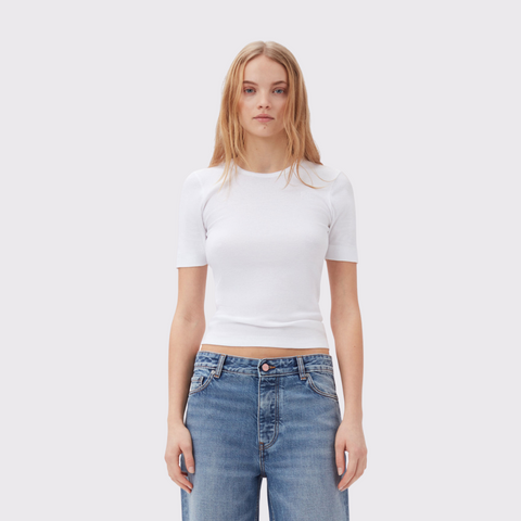 GANNI Soft Cotton Rib T-shirt in White