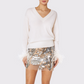 Milly Feather Cuff V-Neck Sweater