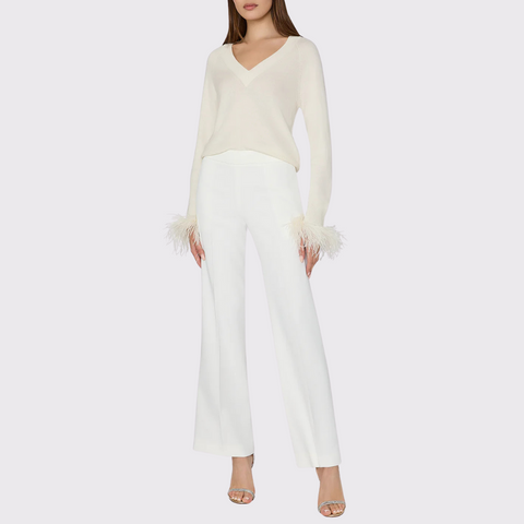 Milly Feather Cuff V-Neck Sweater