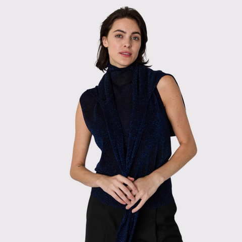 Autumn Cashmere Sleeveless Shimmer Funnel Neck