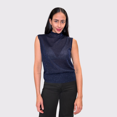 Autumn Cashmere Sleeveless Shimmer Funnel Neck