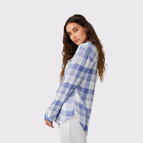 Bella Dahl Oversized Shirt with Pocket - Pacific Blue Plaid