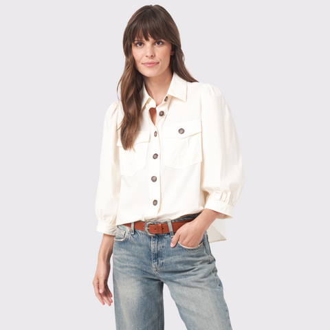 Repeat Pouf Sleeve Crop Button Down