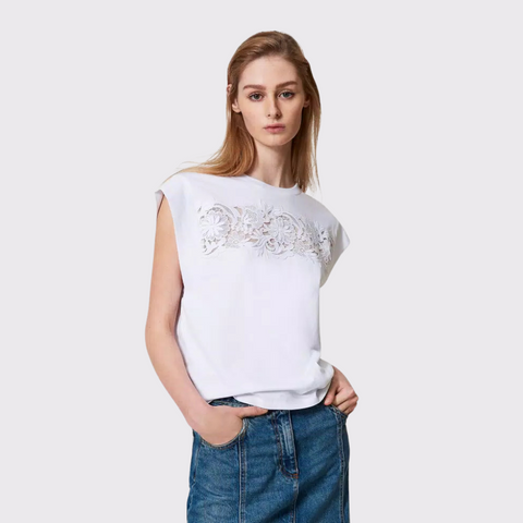 Twinset T-shirt with Lace Appliqué