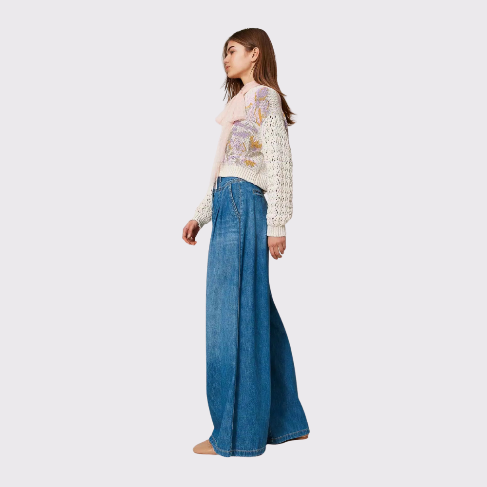 Twinset Wide Leg Pleated Jeans