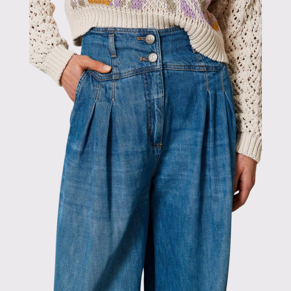 Twinset Wide Leg Pleated Jeans
