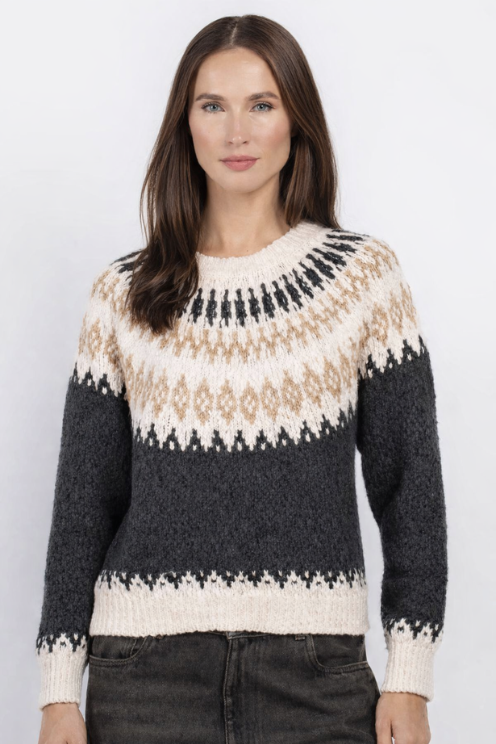 Chunky Fair Isle Crew in Charcoal