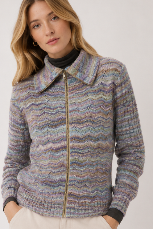 Space Dye Basketweave Zip Front Jacket