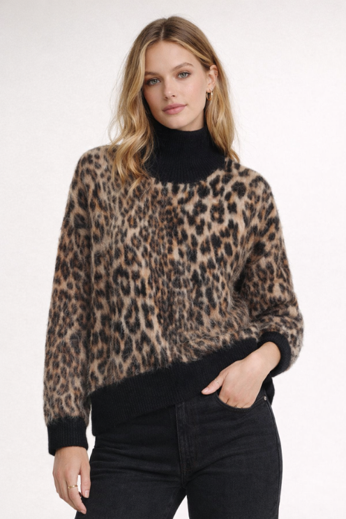 Soft Wool Leopard Oversized Turtleneck