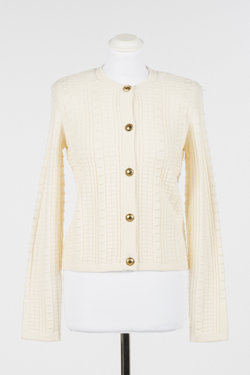 Gold Button Textured Knit Cardigan