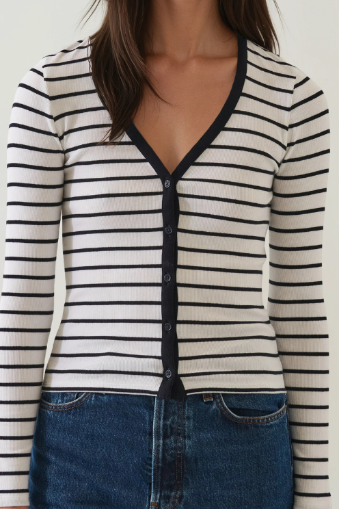 Modal Cotton Stripe Rib Cardigan