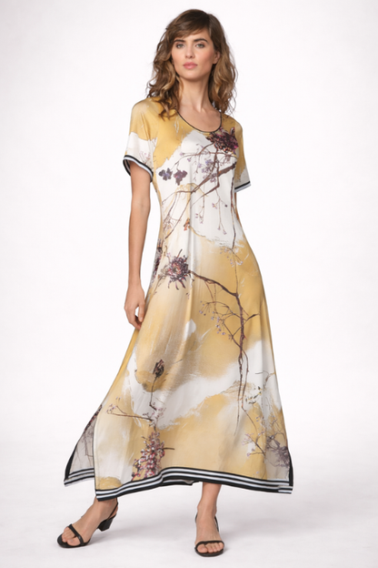 Golden Bloom Print Midi Dress