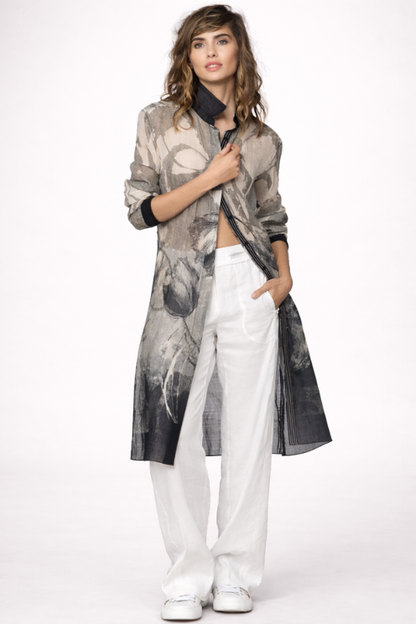 Tulip Print Long Shirt Jacket
