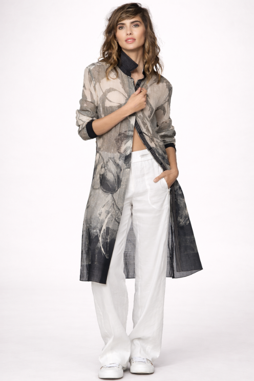 Tulip Print Long Shirt Jacket