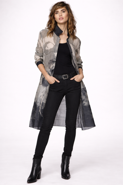 Tulip Print Long Shirt Jacket