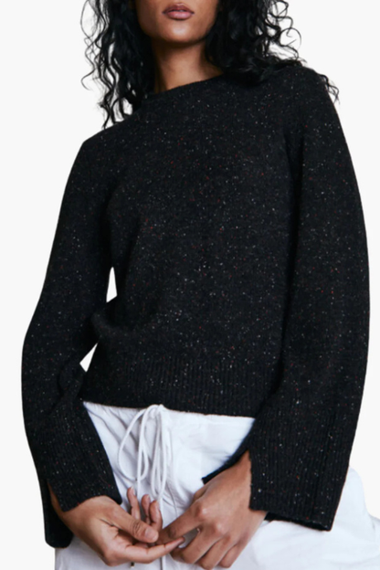 Autumn Cashmere Split Sleeve Cuffed Sweater With Detachable Snood