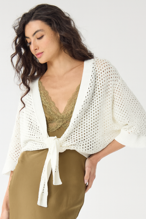 Mesh Dolman Tie Front Cardi