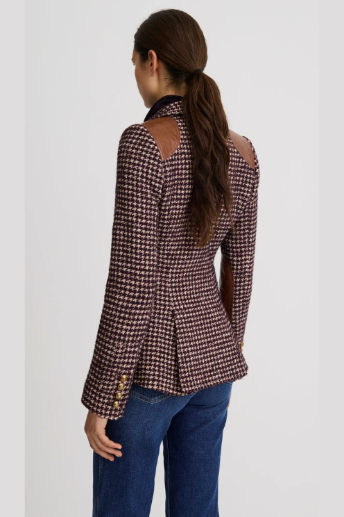 Saddle-Patch Equestrian Blazer - Plum Houndstooth