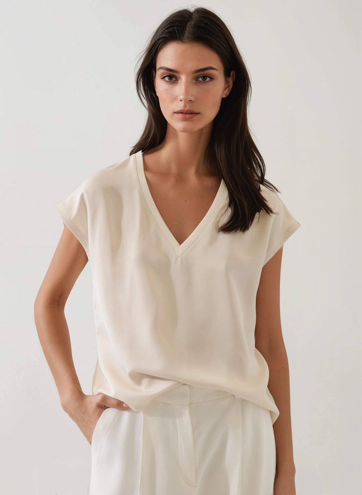 SILK VNECK DOLMAN SLEEVE TEE