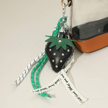 Faux Leather Black Strawberry Accent Mixed Bag Charm