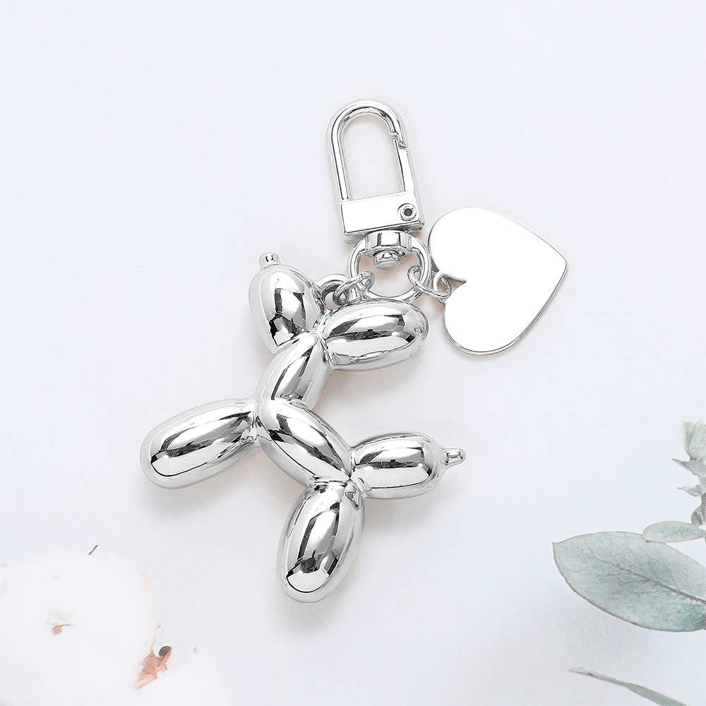 Metal Balloon Dog Heart Bag Charm in Silver