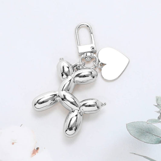 Metal Balloon Dog Heart Bag Charm in Silver