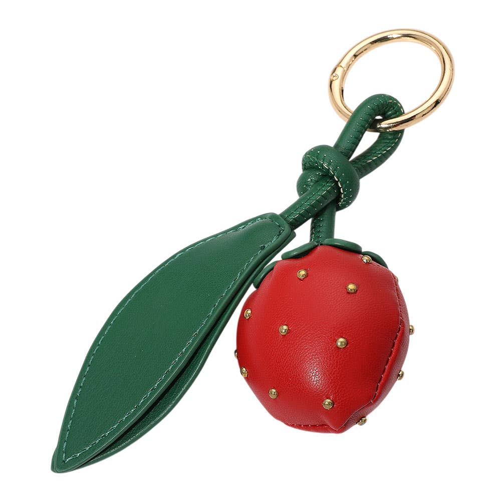 Faux Leather Plush Strawberry Bag Charm in Red