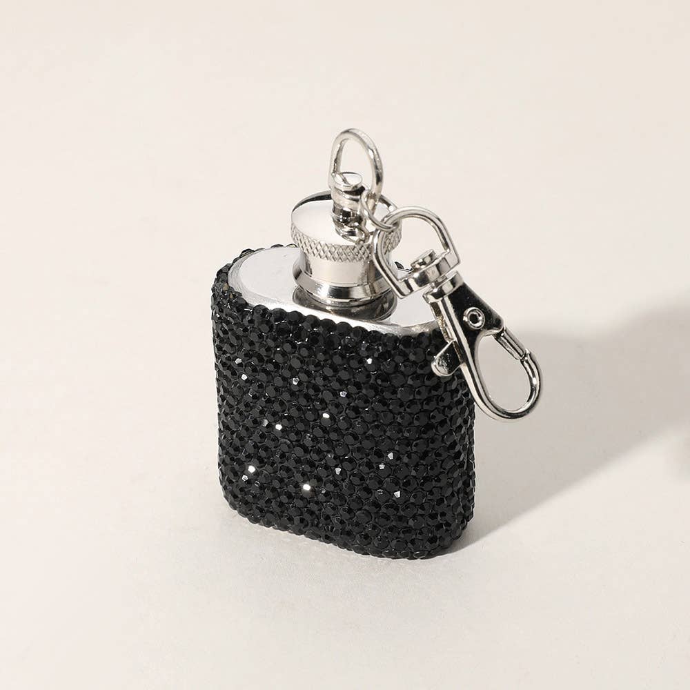 1oz Bling Studded Stainless Steel Mini Flask Bag Charm in Black