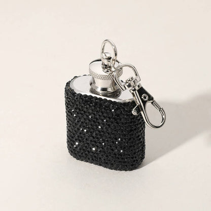 1oz Bling Studded Stainless Steel Mini Flask Bag Charm in Black
