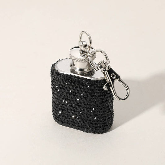 1oz Bling Studded Stainless Steel Mini Flask Bag Charm in Black