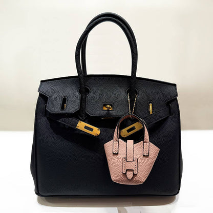 Faux Leather Stylish Mini Purse Bag Charm Black
