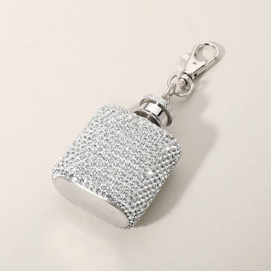 1oz Bling Studded Stainless Steel Mini Flask Bag Charm in Clear