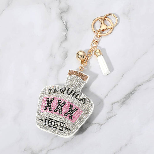 Bling Studded Tequila Bottle Tassel Bag Charm