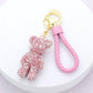 Bling Bear Figure Faux Leather Strap Bag Charm in Pink