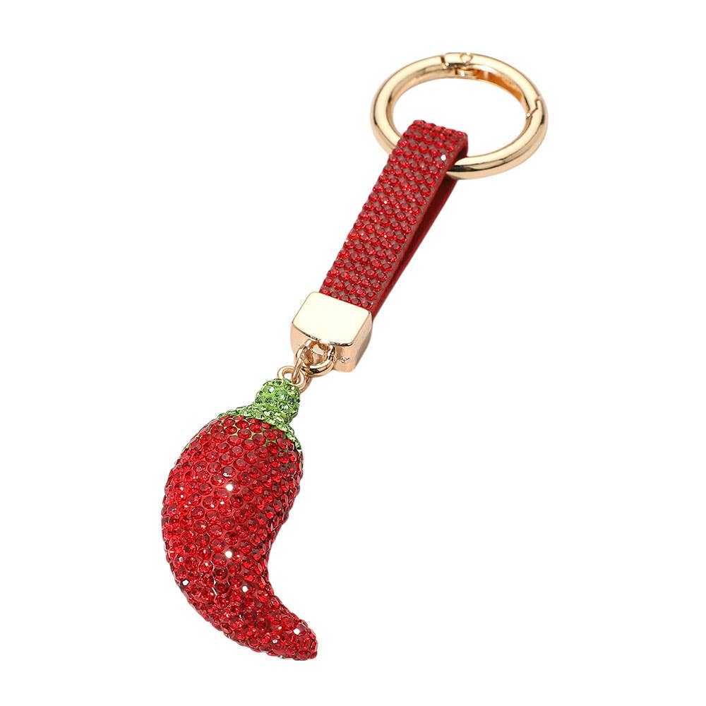 Bling Studded Chili Pepper Keychain