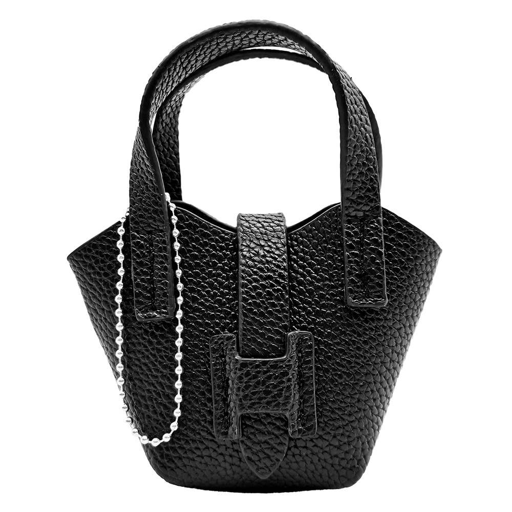 Faux Leather Stylish Mini Purse Bag Charm Black