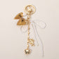 Pearl Beaded Bow Metal Heart Embellished Bag Charm Keychain: Gold